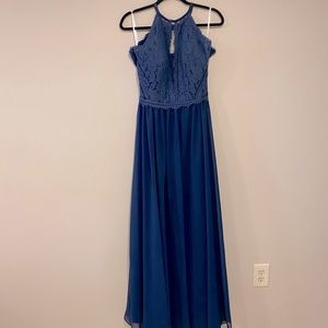 Navy, lace gown